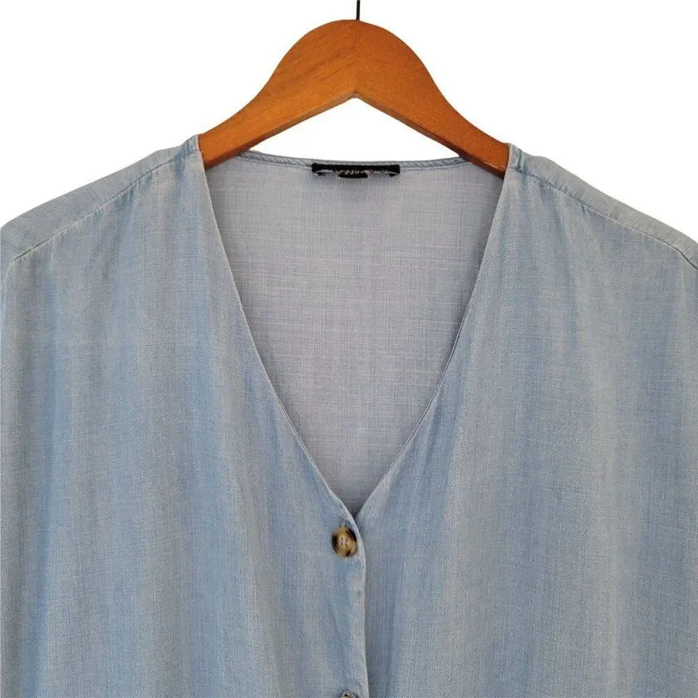 Saks Fifth Avenue Chambray Button Down Dress Womens Size M Light Blue Lyocell - Picture 2 of 10